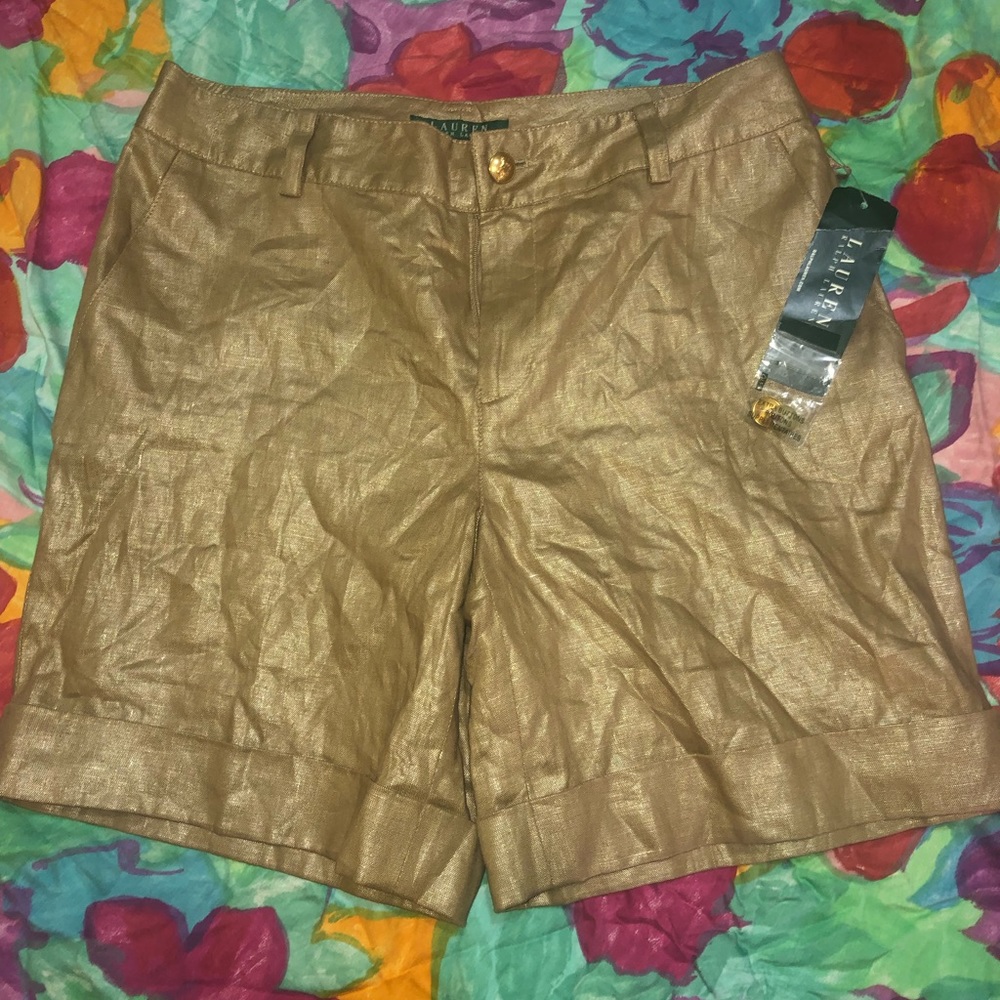 LAUREN Ralph Lauren Metallic Gold Shorts